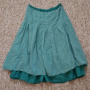 Teal silk and cotton high waist skirt